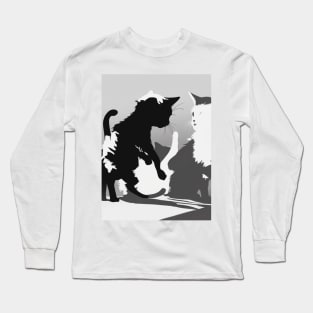 Kittens Shadow Silhouette Anime Style Collection No. 45 Long Sleeve T-Shirt